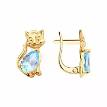 Золотые серьги с топазами "Кошки"