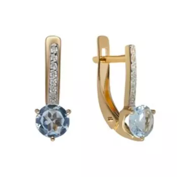 Золотые серьги с топазами Sky и фианитами
