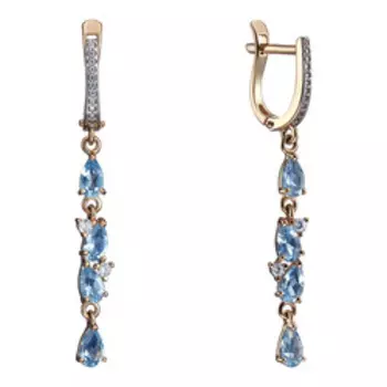 Золотые серьги с топазами Sky и фианитами
