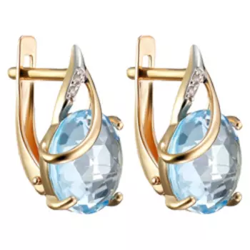 Золотые серьги с топазами Sky и фианитами