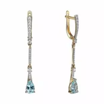 Золотые серьги с топазами Sky и фианитами