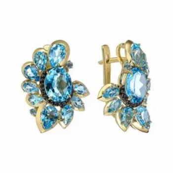 Золотые серьги с топазами Swiss и шпинелью