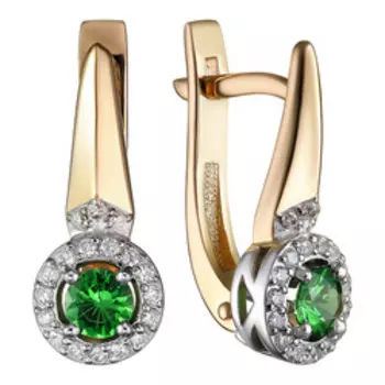 Золотые серьги с тсаворитами и бриллиантами
