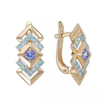 Золотые серьги с турмалином Параиба и танзанитом