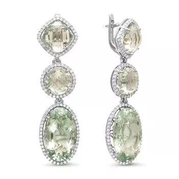 Золотые серьги с зеленым кварцем и бриллиантами