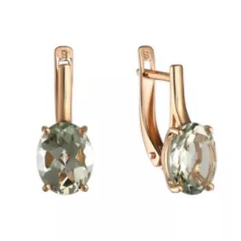Золотые серьги с зелеными аметистами
