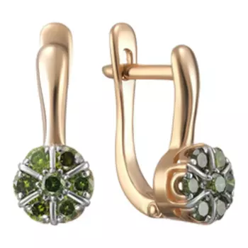 Золотые серьги с зелеными бриллиантами "Цветы"