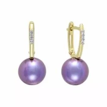 Золотые серьги с жемчугом Акойа и фианитами