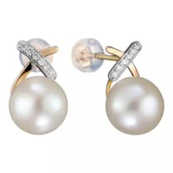 Золотые серьги с жемчугом и бриллиантами