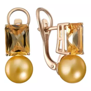 Золотые серьги с жемчугом и цитринами