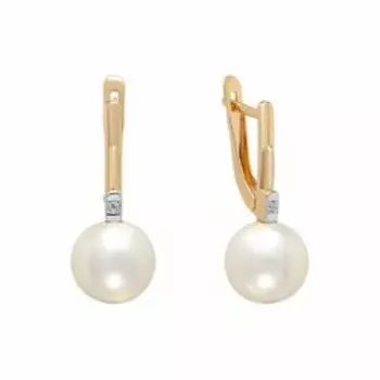 Золотые серьги с жемчугом и фианитами