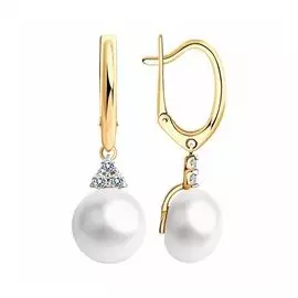 Золотые серьги с жемчугом и фианитами