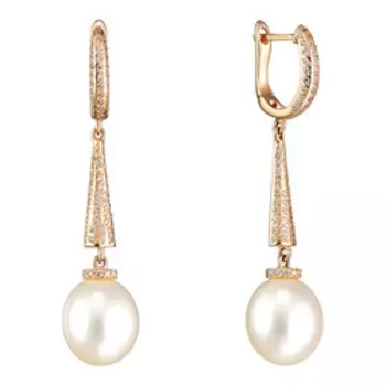 Золотые серьги с жемчугом и фианитами