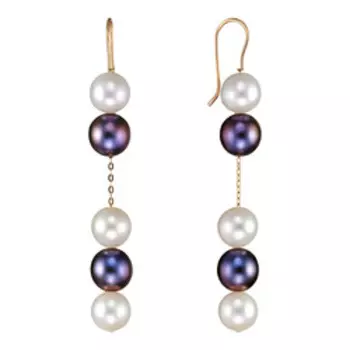 Золотые серьги с жемчугом и фианитами