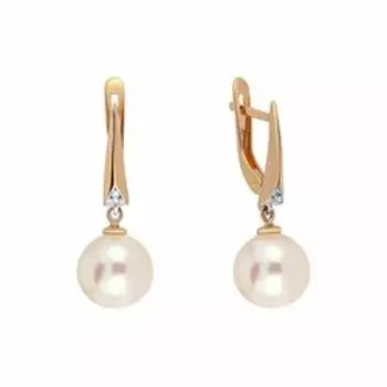 Золотые серьги с жемчугом и фианитами