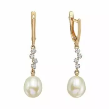 Золотые серьги с жемчугом и фианитами