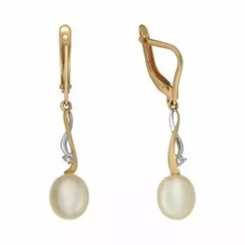 Золотые серьги с жемчугом и фианитами