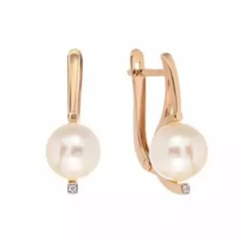 Золотые серьги с жемчугом и фианитами