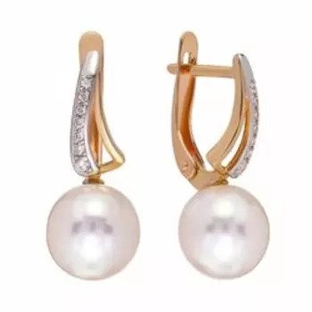 Золотые серьги с жемчугом и фианитами