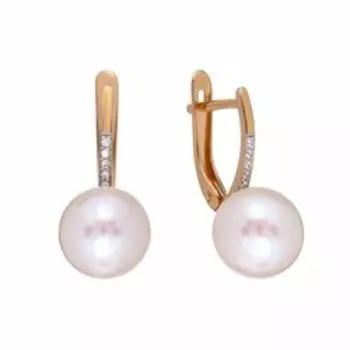 Золотые серьги с жемчугом и фианитами