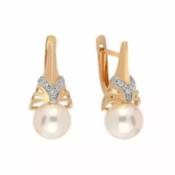 Золотые серьги с жемчугом и фианитами