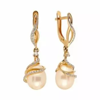Золотые серьги с жемчугом и фианитами