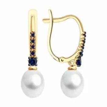 Золотые серьги с жемчугом и корундами