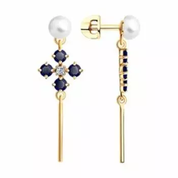 Золотые серьги с жемчугом и корундами