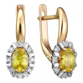 Золотые серьги со сфенами и бриллиантами