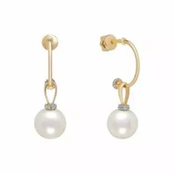 Золотые серьги-трансформеры с жемчугом и фианитами