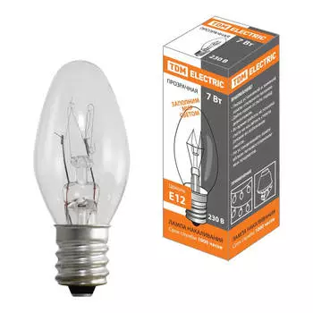 Лампа накаливания TDM Electric Е12 7W прозрачная SQ0332-0054