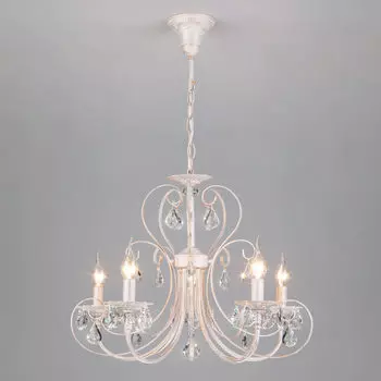 Подвесная люстра Eurosvet 3305/5 белый с золотом/прозрачный хрусталь Strotskis