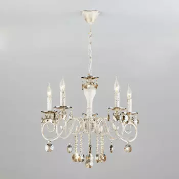 Подвесная люстра Eurosvet Ravenna 10104/5 белый с золотом/тонированный хрусталь Strotskis