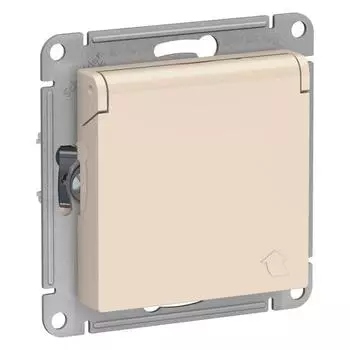 Розетка 2К+З Schneider Electric AtlasDesign 16A 250V со шторками и крышкой бежевая ATN000246