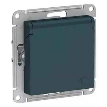 Розетка 2К+З Schneider Electric AtlasDesign 16A 250V со шторками и крышкой изумруд ATN000846