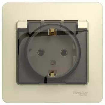 Розетка 2К+З Schneider Electric Glossa 16A 250V со шторками и крышкой бежевая GSL000246
