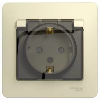 Розетка 2К+З Schneider Electric Glossa 16A 250V со шторками и крышкой бежевая GSL000248