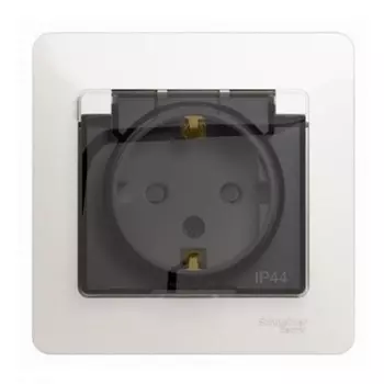 Розетка 2К+З Schneider Electric Glossa 16A 250V со шторками и крышкой перламутр GSL000648