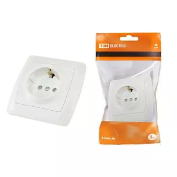 Розетка 2P+PE TDM Electric Онега со шторками белая SQ1805-0011