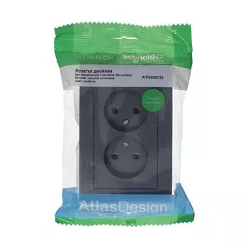 Розетка двойная 2К Schneider Electric AtlasDesign 16A 250V грифель ATN000720