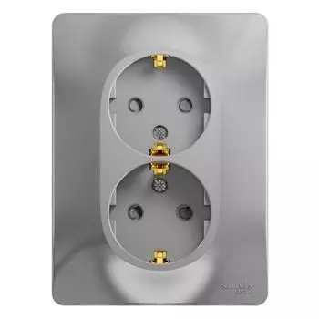 Розетка двойная 2К+З Schneider Electric Glossa 16A 250V со шторками алюминий GSL000326