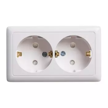 Розетка двойная 2К+З Schneider Electric Хит 16A 250V со шторками белая RA16-239-B