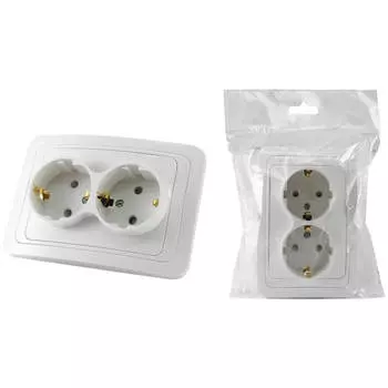 Розетка двойная 2P+PE TDM Electric Валдай со шторками белая SQ1804-0030