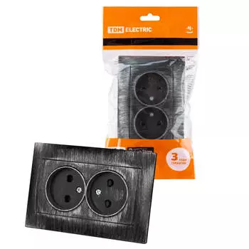 Розетка двойная 2P TDM Electric Лама со шторками старинное серебро SQ1815-0653