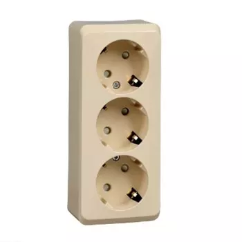 Розетка тройная 2К+3 Schneider Electric Этюд 16A 250V со шторками кремовая PA16-012K