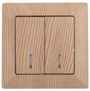 Выключатель двухклавишный ЭРА Intro Solo 10A 250V с подсветкой дерево 4-105-11 Б0043297