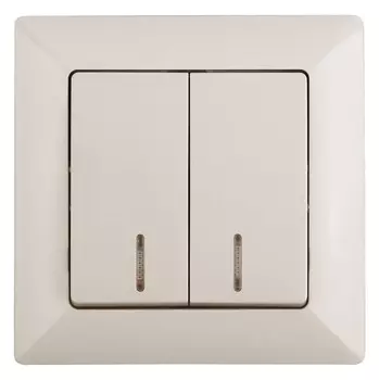 Выключатель двухклавишный ЭРА Intro Solo 10A 250V с подсветкой слоновая кость 4-105-02 Б0043292