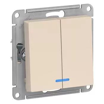 Выключатель двухклавишный Schneider Electric AtlasDesign 10A 250V с подсветкой бежевый ATN000253