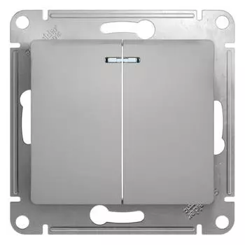 Выключатель двухклавишный Schneider Electric Glossa 10A 250V с подсветкой алюминий GSL000353