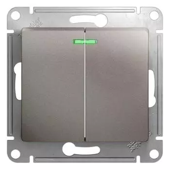 Выключатель двухклавишный Schneider Electric Glossa 10A 250V с подсветкой платина GSL001253